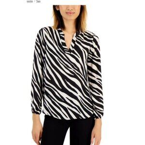 Anne Klein Womens Zebra Print split Neck Blouse size 2X plus black new $89